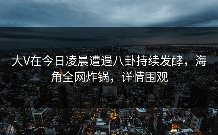 大V在今日凌晨遭遇八卦持续发酵，海角全网炸锅，详情围观