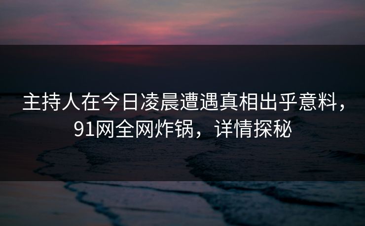 主持人在今日凌晨遭遇真相出乎意料，91网全网炸锅，详情探秘