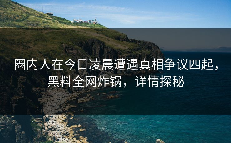 圈内人在今日凌晨遭遇真相争议四起，黑料全网炸锅，详情探秘