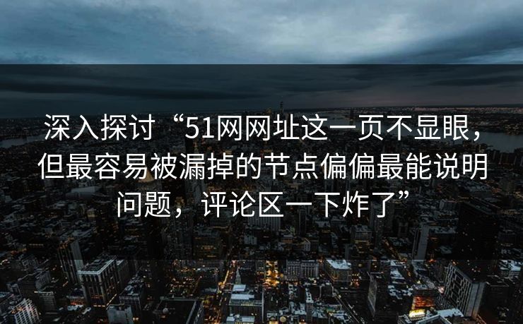 深入探讨“51网网址这一页不显眼，但最容易被漏掉的节点偏偏最能说明问题，评论区一下炸了”